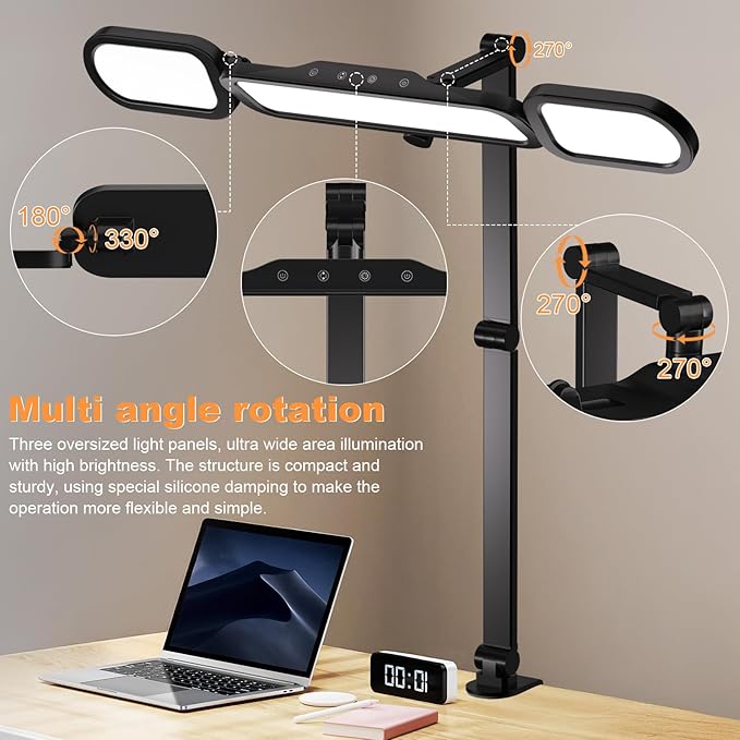 LED Desk Lamp with Clamp,Adjustable Swing Arm Desks Lamps for Home Office,Dimmable Tempering Eye Care Desk Light Bright Modern Led Table Lamp Ultra Bright Architect Overhead Desk Light