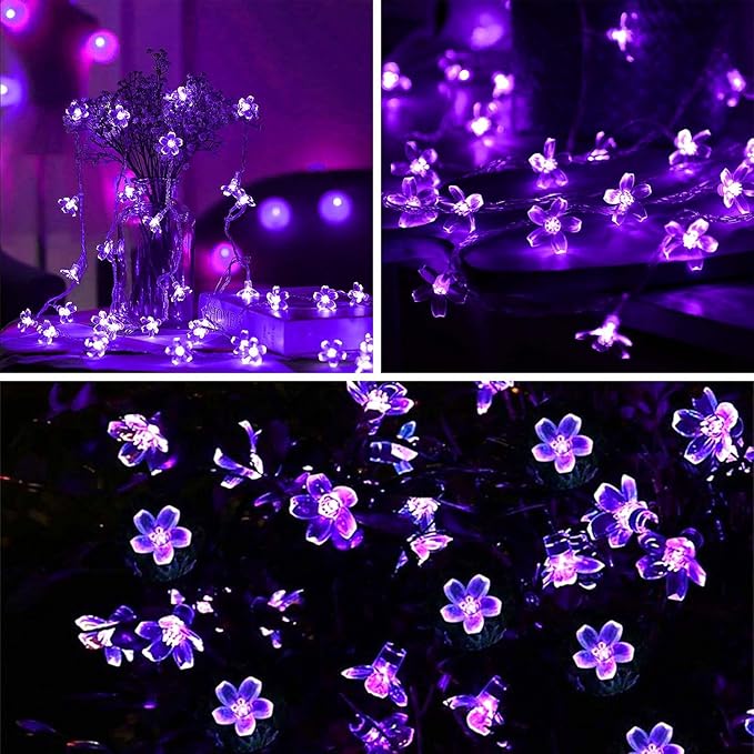 ITICdecor Flower String Lights 15FT 30LED Fairy Lights Battery Operated Indoor&Outdoor Twinkle Lighting Bedroom Decor for Party Wedding Xmas Tree(Purple)
