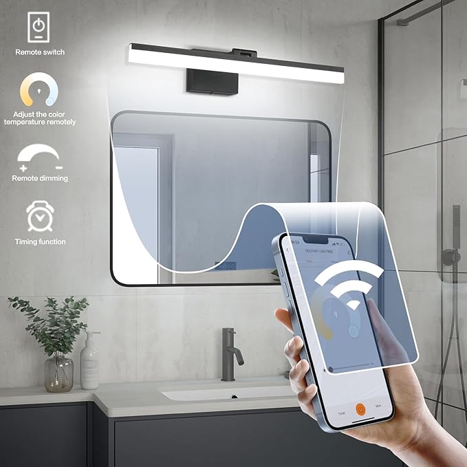 SOLFART Black Bathroom Light Fixtures Vanity Light Modern Bathroom Lights Over Mirror Led Lights for Bath 23.6 Inch APP Control Adjustable Color Temperature Dimmable Vanity Led Lights