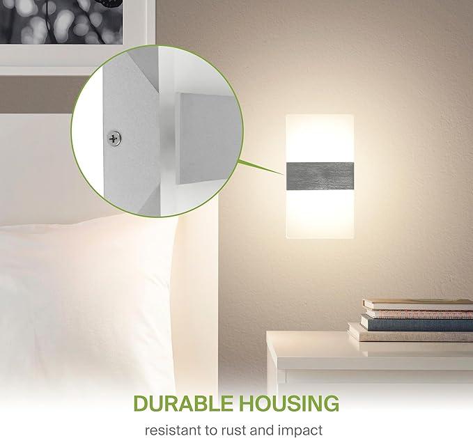 ASD 8 Inch Indoor LED Wall Sconce - 10W 2700K-5000K Dimmable Brushed Nickel Wall Sconce Lights for Living Room, Bedroom, Bathroom, Hallway - Modern Wall Sconces Hardwired, ETL Interior Light