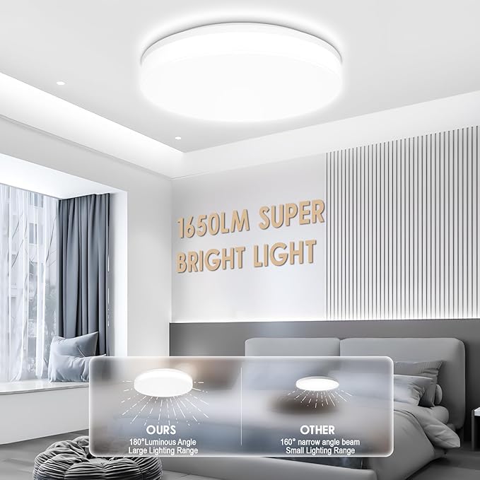 Airand LED Flush Mount Ceiling Light, 18W 1650LM Ceiling Light Fixtures 5000K Daylight, 9.4 Inch Round Waterproof LED Ceiling Lamp for Bedroom, Living Room, Dining Room