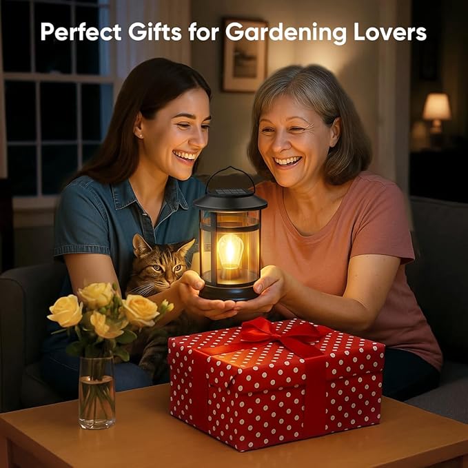Solar Lanterns Outdoor Waterproof: 1 Pack Hanging Solar Lights for Outside Patio Porch Garden Tabletop Decor - Bright LED Warm White Solar Powered Lighting - Unique Gardening Lovers Mom Gifts
