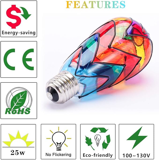 I-SHUNFA Edison Stained Glass LED Light Bulb,6 Watts Heatless E26 ST64 LED Light Bulbs for Home Party,Recreation Room,Balcony,Garden,Christmas Decoration 2 Pack