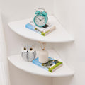 Corner Wall Shelves, White Floating Corner Shelf, Set of 2 16inch Solid Oak Wood Shelves, Round End Wall Mount Display Shelf with Wire Hole for Small Plant for Bedroom Kitchen, Living Room