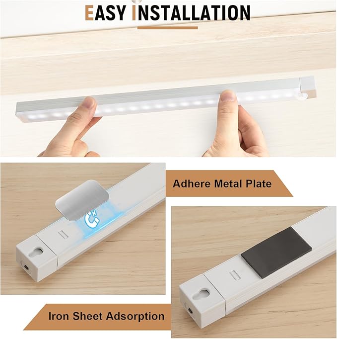8inch Under Cabinet Lighting, 2 Pack Pantry Lights Motion sensored,3 Modes & Dimmable Stick-On Wireless Closet Lights for Kitchen, Stairs, Cabinet (White)