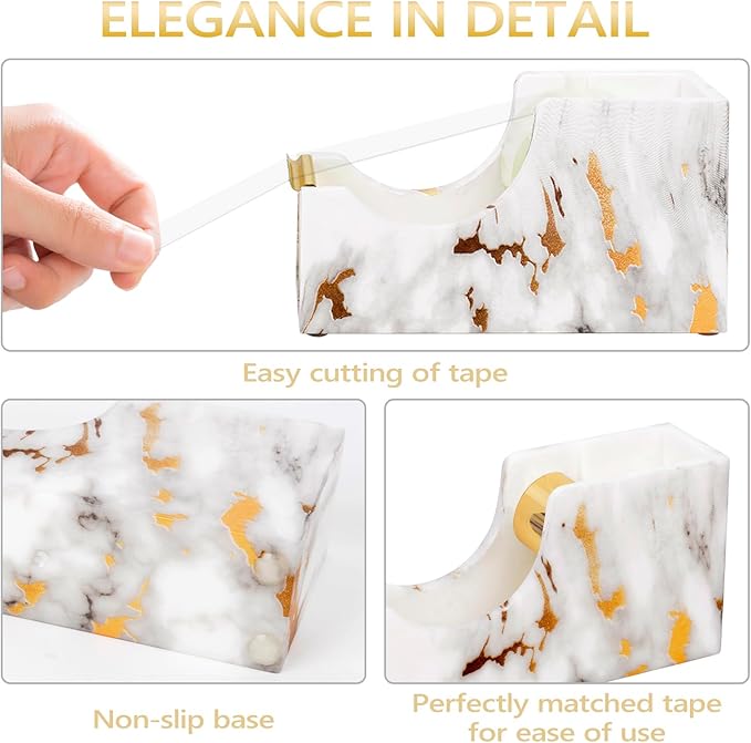 Office Desk Accessories Supplies - 13 Pcs Women Gold Marble Desk Decor Set, Cute Aesthetic Office Essentials Kit, Stapler Tape Dispenser Pen Organizer, Acrylic Mini Teacher Stuff for School Home Work