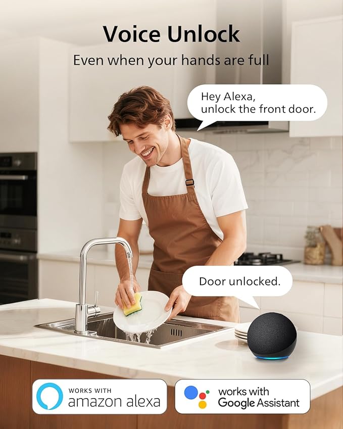 Philips Built-in WiFi Smart Lock, Keyless Entry Door Lock with App, Touchscreen Fingerprint Door Lock, Compatible with Alexa & Google, Splash-Proof, Includes 8 Batteries, Nickel