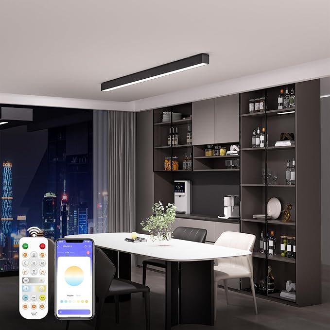 Modern LED Ceiling Light with Remote, Black Dimmable Close to Ceiling Lamp Fixtures, 30W CCT (2700K-6000K), Smart Linear Ceiling Lights for Living Room Office Hallway Kitchen(39.1inch)