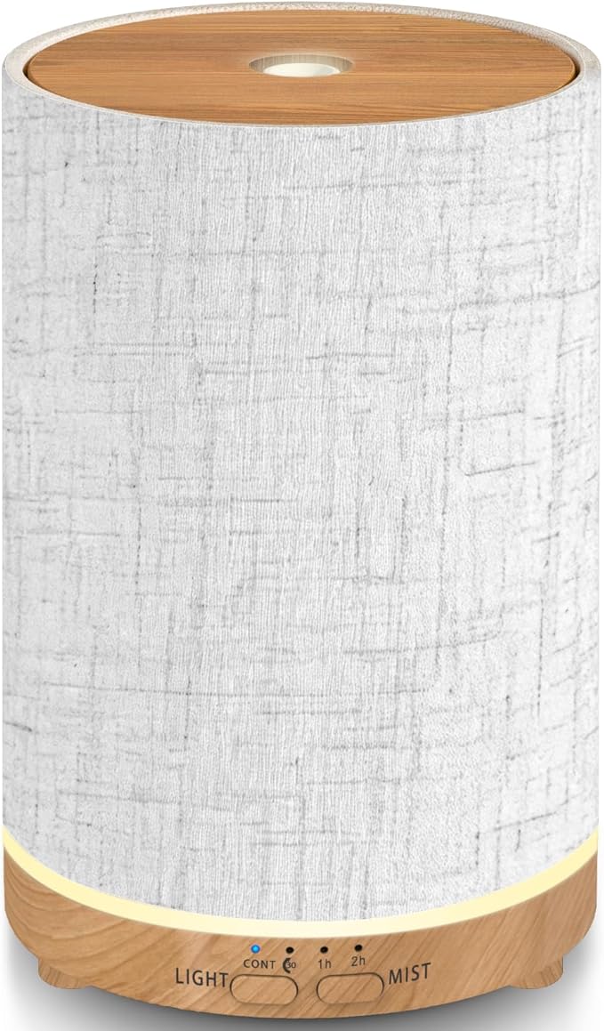 URPOWER 100ML Essential Oil Diffusers for Home with Linen Cover 7 Color Changing Lights, Timer & Auto-Off Scent Diffuser Oil Machine Aromatherapy Air Diffusers for Bedroom Office, Gray