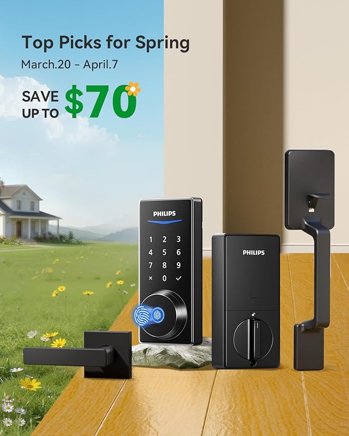 Philips WiFi Smart Lock with Front Door Handle Set, Built-in WiFi, APP Remote & Voice Control, Fingerprint Keyless Entry Door Lock, Keypad Deadbolt Smart Locks for Front Door, Auto-Lock, Matte Black
