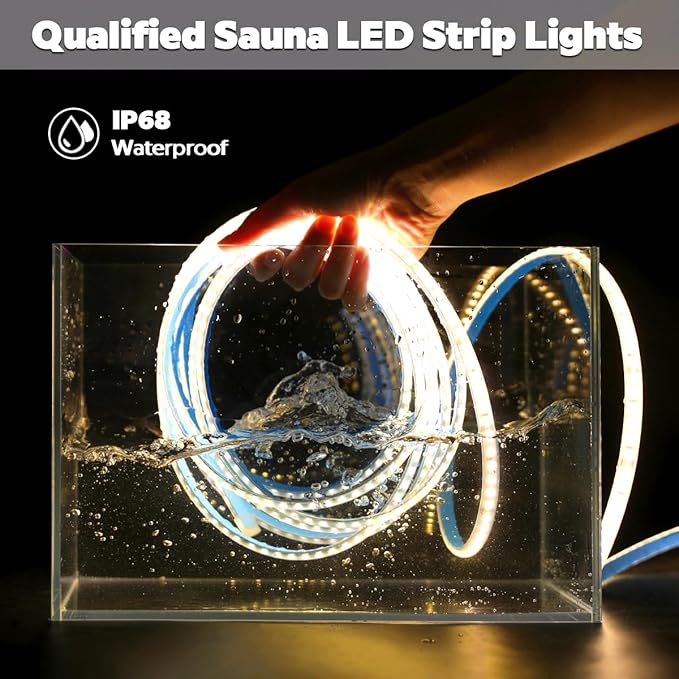 SuperlightingLED DC24V 3000K White LED Strip for Sauna Lighting, Flexible Long 5m 16.4ft 120 LEDs/m High-temperature Resistant IP68 Waterproof LED Strip Light for Steam Room (3000K Warm White)