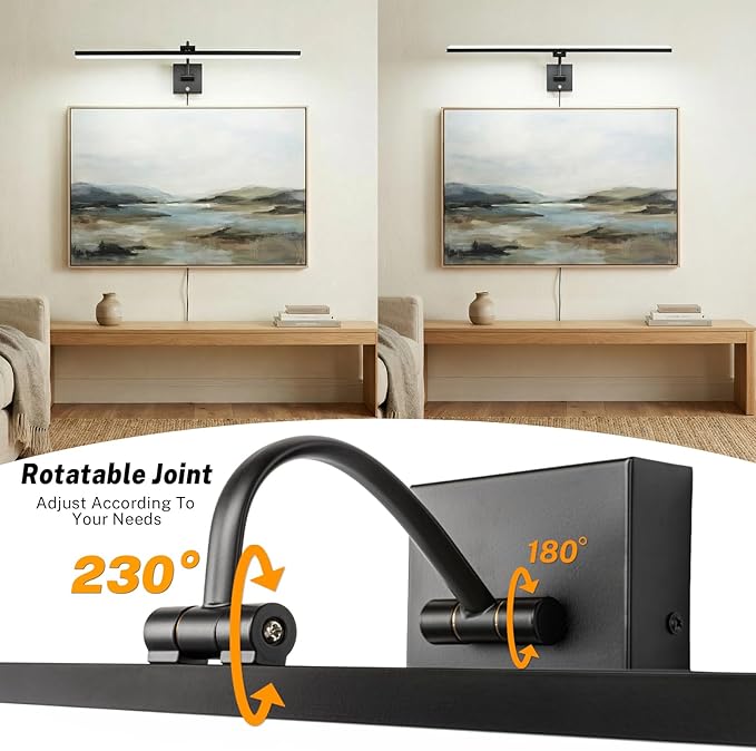OSYNNIQ Bathroom Vanity Light, 34″ Wall Picture Art Modern Lighting Fixture Over Mirror Dimmable 16W 5000K LED Bar Rotatable Black Waterproof IP44 Wall Sconce for Makeup Shaving
