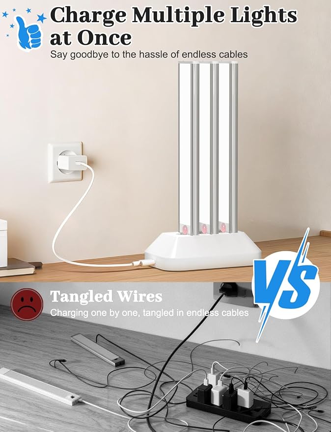 14in Under Cabinet Lighting with Charging Station, 3200mAh Rechargeable Motion Sensor Light Indoor, 3 Color Tempers Dimmable Closet Lights Wireless, Magnetic Under Cabinet Lights for Kitchen, 3-Pack