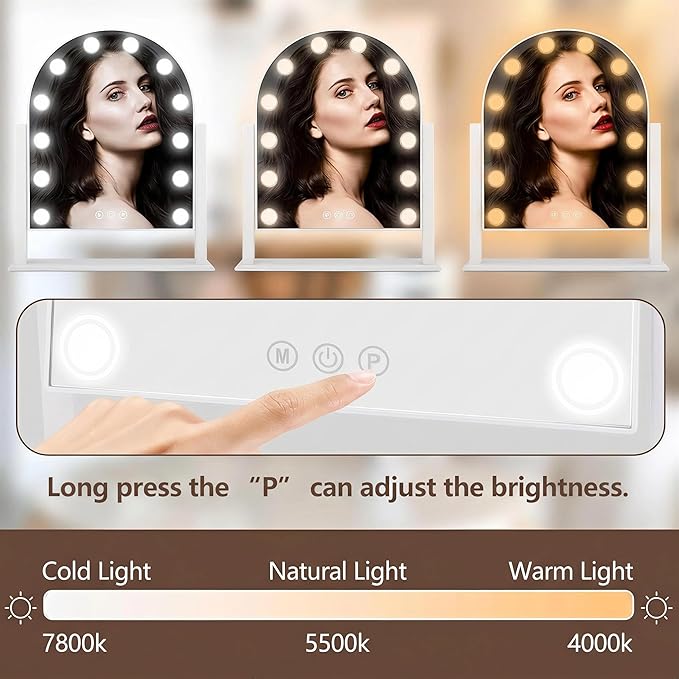 Arched Makeup Vanity Mirror with Lights 18.5"x 14.17" LED Makeup Mirror Detachable 10X Magnification, Hollywood Make Up Mirror with Lighting, Smart Touch, Rechargeable,360° Rotation, (White)