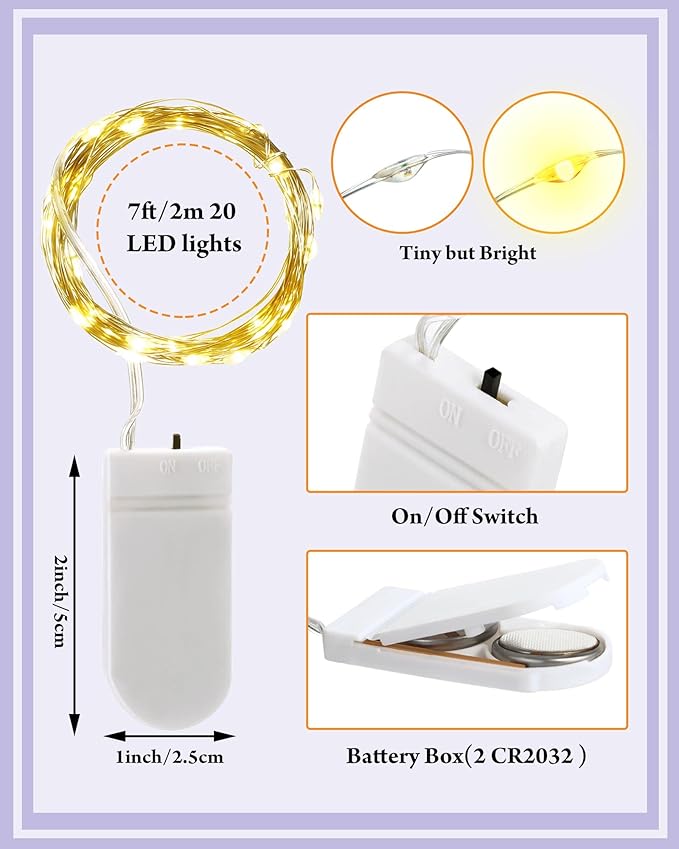 Riakrum 7ft 20 Fairy Lights Battery Operated [3 Styles], LED String Lights Bulk Waterproof String for Christmas Mason Jars Wedding Engagement Party Decorations Table Centerpiece(Colorful,50 Pack)