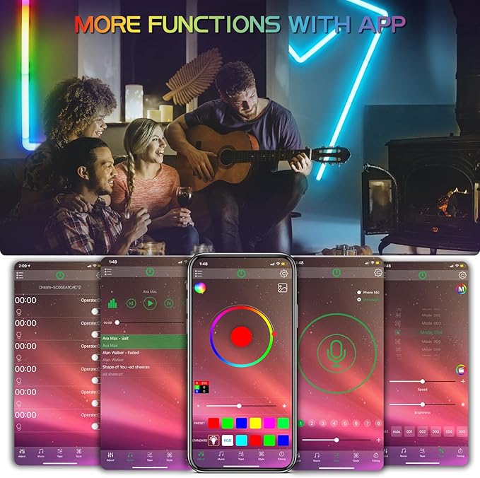 Torchlet Smart RGB Wall Light, Home Decor LED Light Bars for Gaming and Streaming, Music Sync and Ambiance Glide Lights with 256 Dynamic Scenes, 6 Pcs and 2 Corner