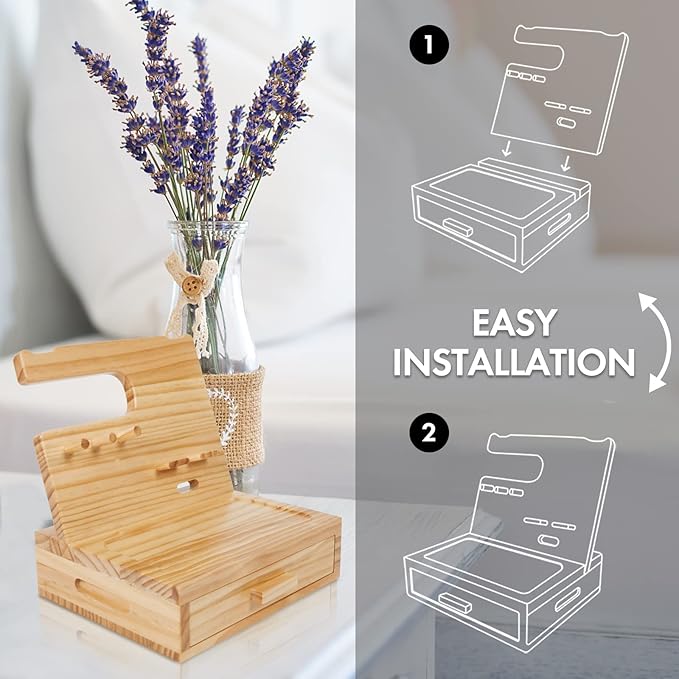 Solid Wood Nightstand Organizer, Docking Station, Gifts for Men, Made of Cedar, Versatile Bedside Table Organizer for Cellphone, Watch, Headphone, Keys Natural Wood