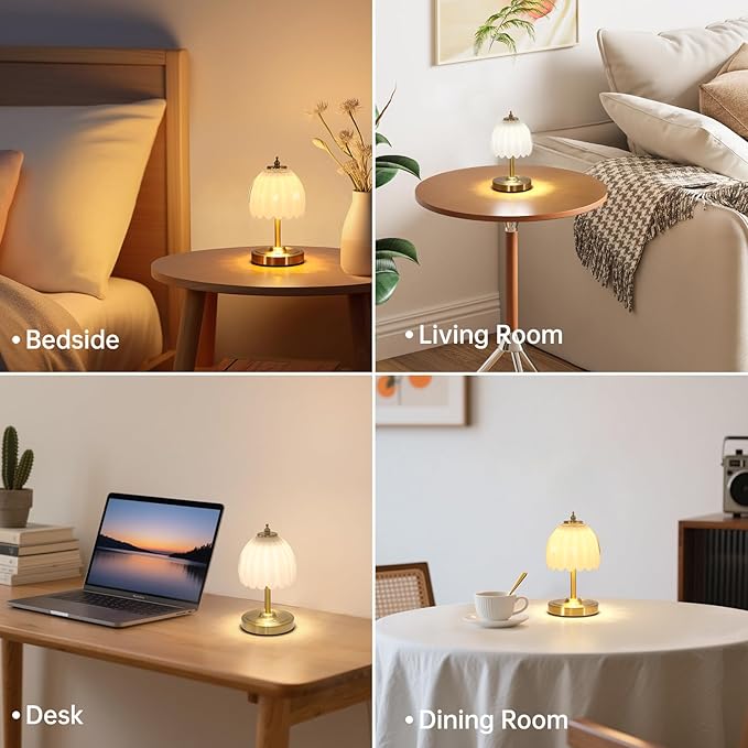 Set of 2 Tulip Table Lamp with 5200mAh Battery & Touch Control, Cordless Small Table Lamp with 3 Colors, Rechargeable Battery Operated Table Lamps for Nightstand, Bedroom (White Tulip)