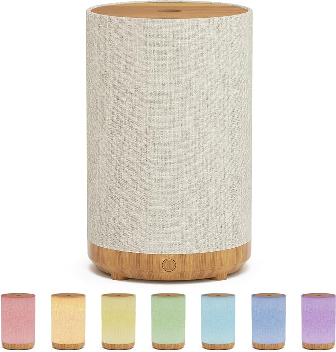 Essential Oil Diffuser with Fabric Cover, Small Portable Aroma Diffuser for Home 120ml, Ultrasonic Aromatherapy Oil Diffuser with 7 Colors LED, Auto Shut-Off Function, Mini Humidifier for Bedroom
