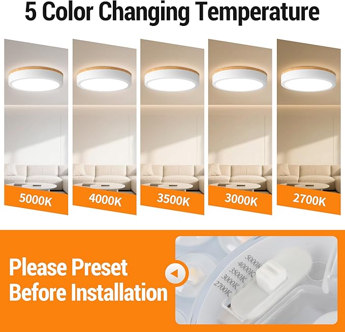 11" Minimalist Modern LED Ceiling Light, Painted Wood Grain Flush Mount with 5CCT 2700K-5000K, Dimmable LED Light Fixtures Ceiling Mount for Kitchen Bathroom Bedroom Hallway, 2 Packs