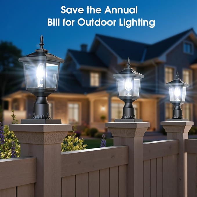 Greluna Solar Post Light Outdoor,2Pack 60 Lumens Dusk to Dawn Lamp Post Light, Solar Powered & Waterproof, Fits 6x6 Wooden Posts, 3 Inch Poles, for Garden, Pathway, Driveway, Fence & Yard（Cool White）