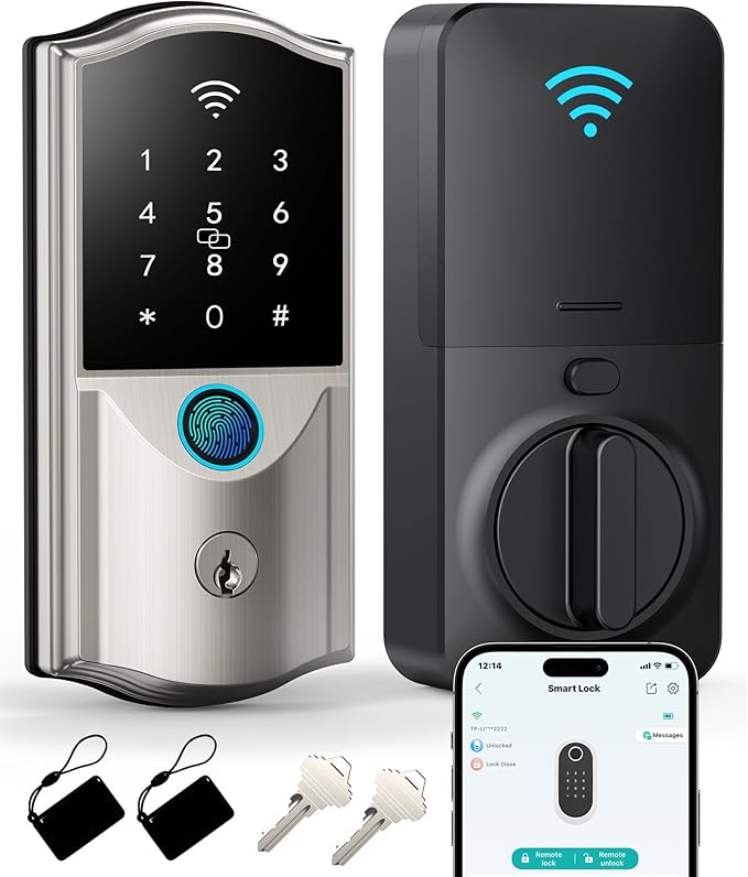 WiFi Smart Lock for Front Door – Firstriver Keyless Entry Electronic Deadbolt with Biometric Fingerprint & Digital Keypad Built-in Wi-Fi App Control Auto Lock Compatible with Alexa & Google Assistant