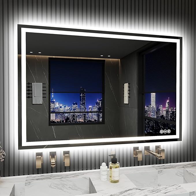 LED Bathroom Mirror 32x48 Inch Anti-Fog Bathroom Mirror with Lights, Wall Mounted Lighted Vanity Mirrors, Dimmable, Backlit + Front Lit, Smart Bathroom Vanity Mirror with 3 Colors Temperature
