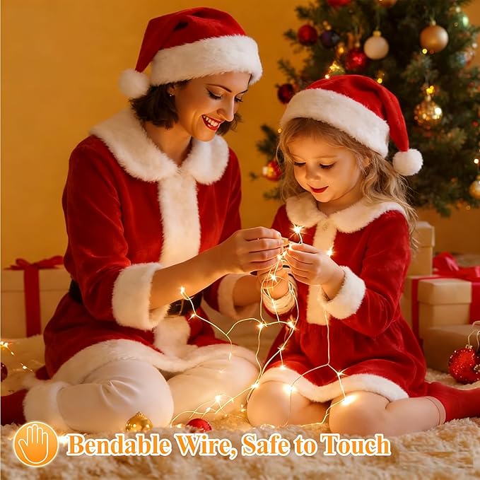 USB Fairy Lights, 2 Pack 33Ft 100 LED, Flexible Silver Wire Mini String Lights for Bedroom Wedding Christmas Decor, DIY Crafting, Warm White