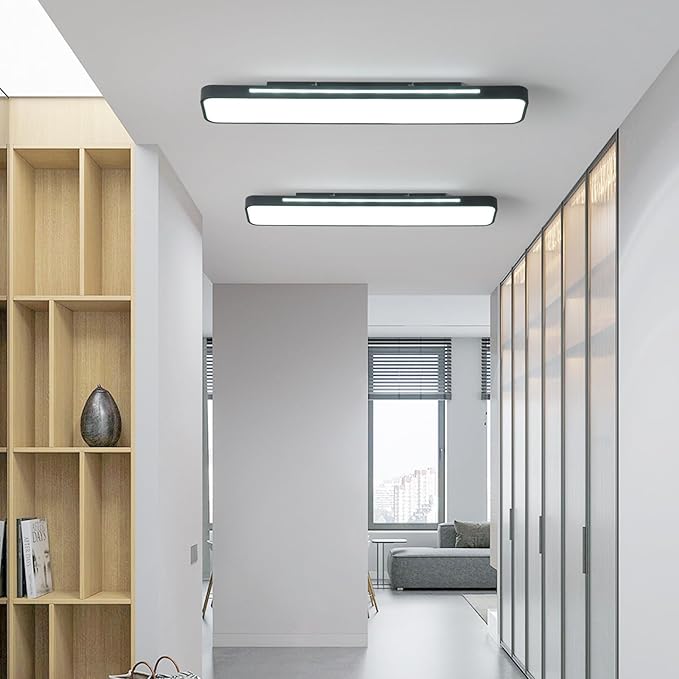 Modern LED Ceiling Light, 60W 6000K Linear Black Flush Mount Light Fixture, 39.4'' Low Profile Light Fixture Long LED Ceiling Lamp for Bedroom Living Room Hallway Kitchen (Cool White Light)