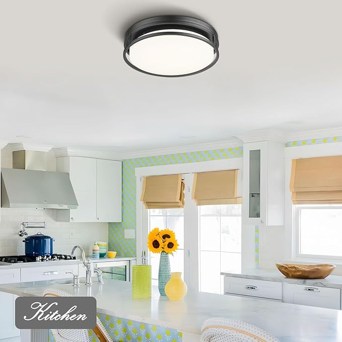 Darkaway Large LED Flush Mount Ceiling Light, 15inch Modern Dimmable Ceiling Lamp 5CCT Dimmable Black Ceiling Light Fixture for Bedroom Kitchen Hallway Entryway