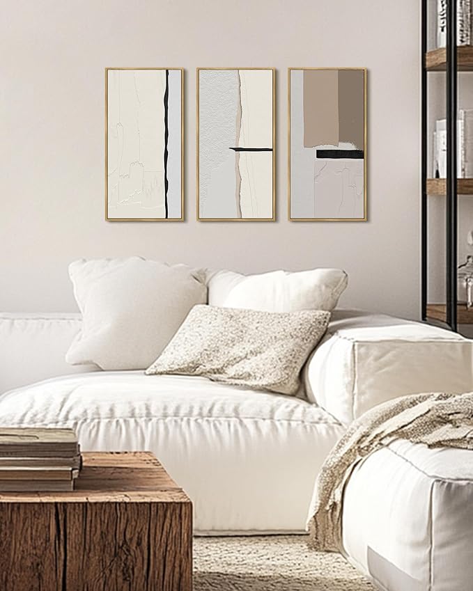 KUVIOKE Beige Abstract Wall Art Framed Boho Gray Illustrations Modern Minimalist Painting Artwork for Living Room Bedroom 8x16in3pcs Natural Framed
