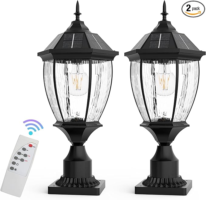 Solar Lamp Post Lights Outdoor Waterproof with Pier Mount Base, 20" H Large Aluminum Outside Solar Lights for Yard, Dusk to Dawn Outdoor Column Lights for Garden, Pathway, Patio(2 Pack)