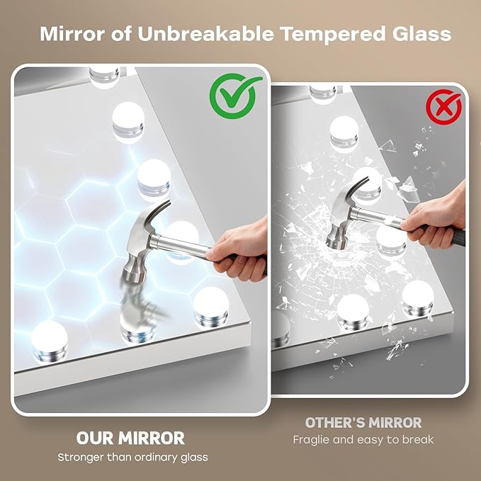 VESAUR Hollywood Vanity Mirror with 10X15X Magnification and Lights, 23"x18" Makeup Mirror with 15 Dimmable LED Bulbs, 3 Color Modes, USB/Type-C Port, Aluminum Frame, Tabletop & Wall Mount for Bedroom