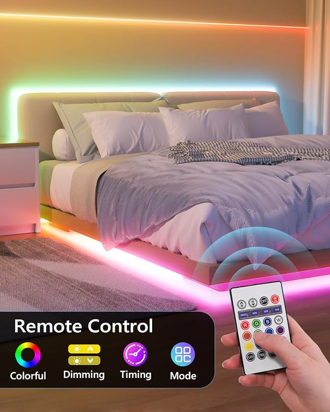 WILLED RGB LED Strip Lights, Under Bed Light Motion Activated Sensor, RF Remote Control with Timer, Color Changing Strip Lighting for Bed, Stairs, Shelf, Desk, Cabinet and Party Decoration