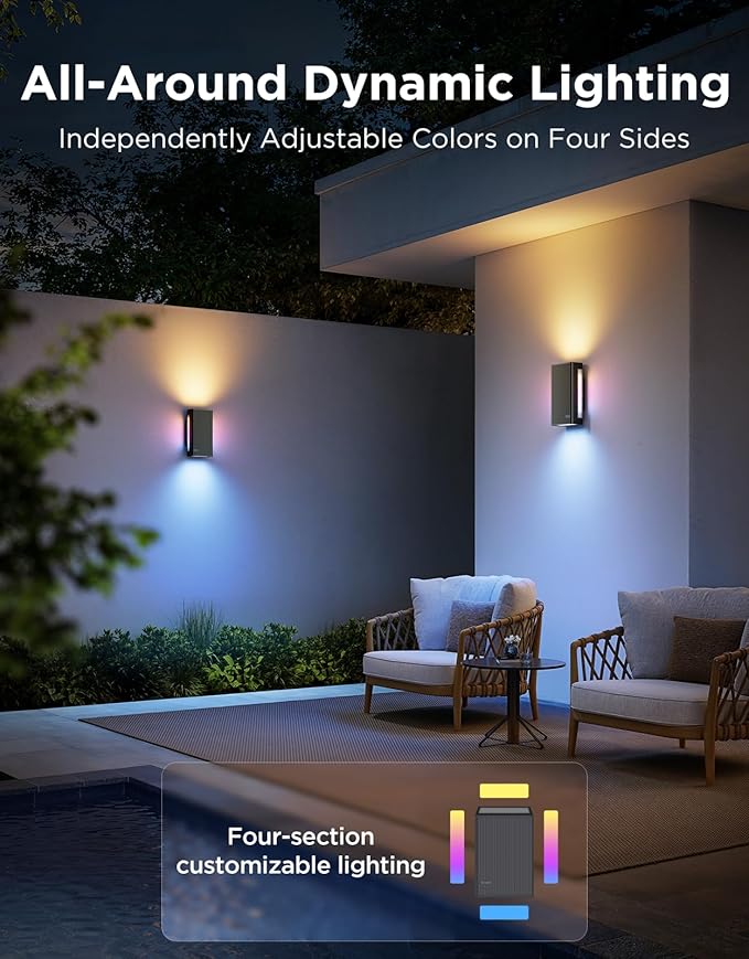 Govee Outdoor UpDown Wall Light, 1 Pack, 1200LM RGBICWW Smart Porch Lights Outdoor with 64 Scene Modes, IP66 Waterproof Wall Sconce for Outdoor Decor, Works with Alexa, Google Assistant and Matter