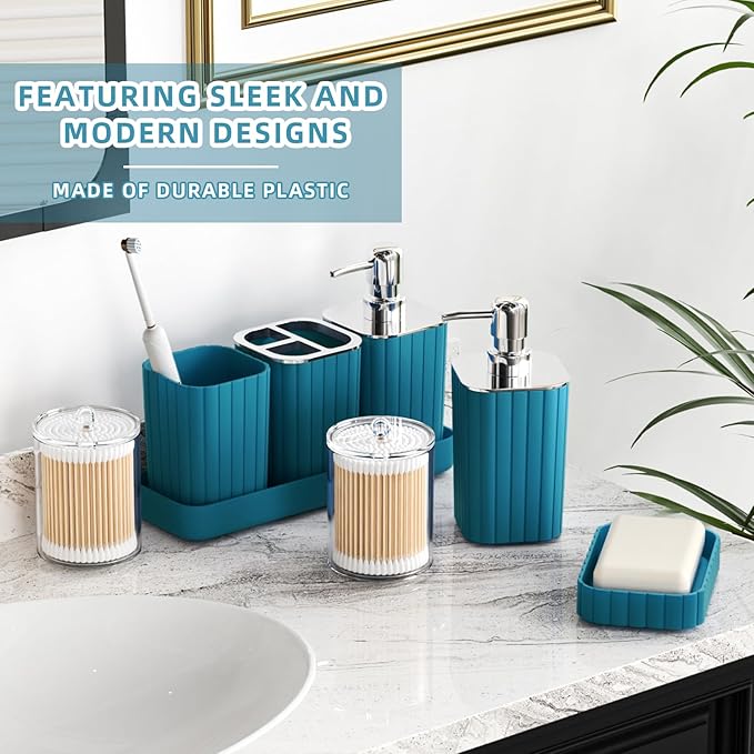 XLHOMO Bathroom Accessories Set - 26PC Gorgeous Teal Bathroom Set, Bathroom Accessory Set, Shower Curtain Set with Bathtub Mats for Shower Tub, Trash Can & Soap Dispenser