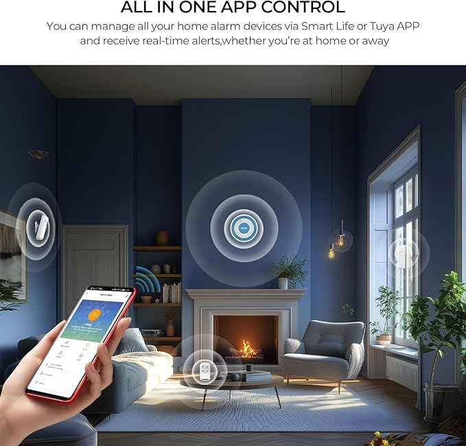 PGST Wireless Home Alarm System,Smart Home Security System with Instant Tuya App Alerts,DIY Door Alarms Kits Siren Hub with Door/Motion Sensors,Remote,Work with Alexa/Google Assistant for Apartment