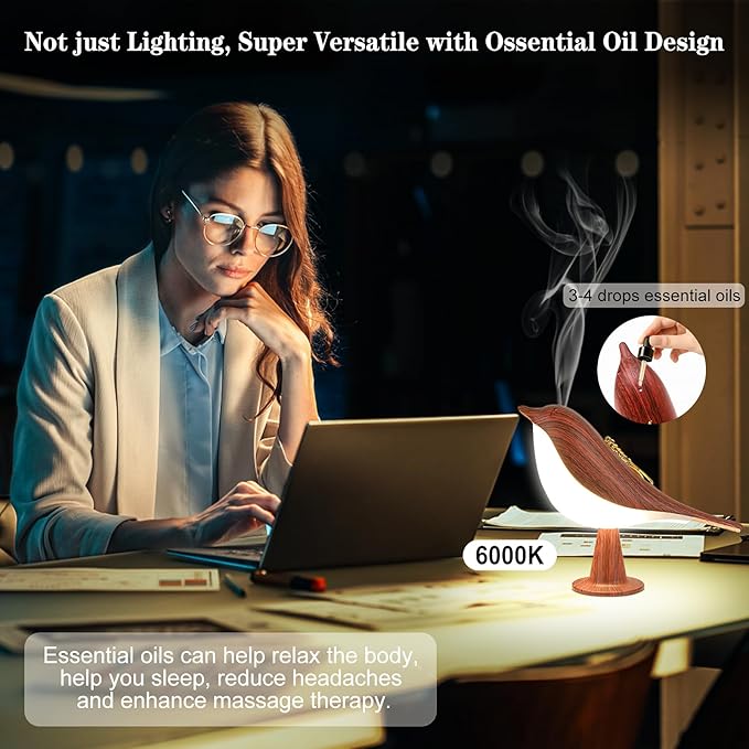 Small Cordless Birds Lamp, Touch Night Light with 3 Color Temperature/Dimmer Brightness/Touch Sensor/Aroma Diffuser, Rechargeable Battery Hummingbird Lamp for Kids, Bedside, Small Place