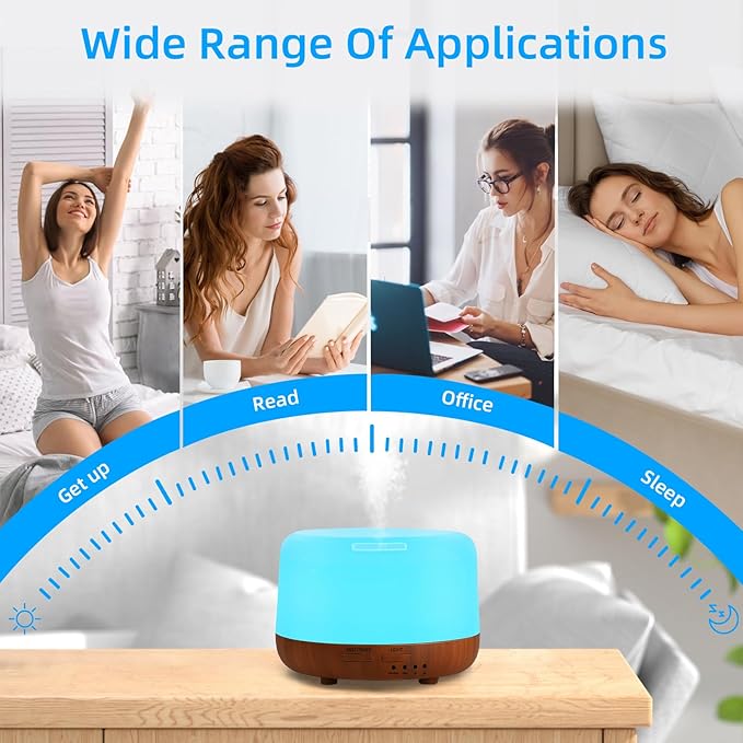 300ML Essential Oil Diffuser Aromatherapy Diffuser, Quiet 8 Hours Operation, 7-Color LED Light, 4 Timer, Remote Control, Auto-Off, Easy to Clean, for Bedroom, Living Room, Office, Home Gifts