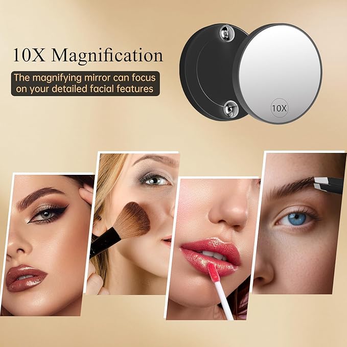 FUNTOUCH Vanity Mirror with Lights for Women Girls, Makeup Mirror Christmas Birthday Gifts for Adult Teen Kid,Detachable 10X Magnification for Vanity Desk Tabletop, Black