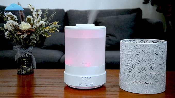 BlueHills Premium Set of 2 2500 ML Large Essential Oils Diffusers for Big Rooms High Mist Output XL Capacity Adjustable Cool Mist Great Gift – Value Pack of 2 White and Decorative Design