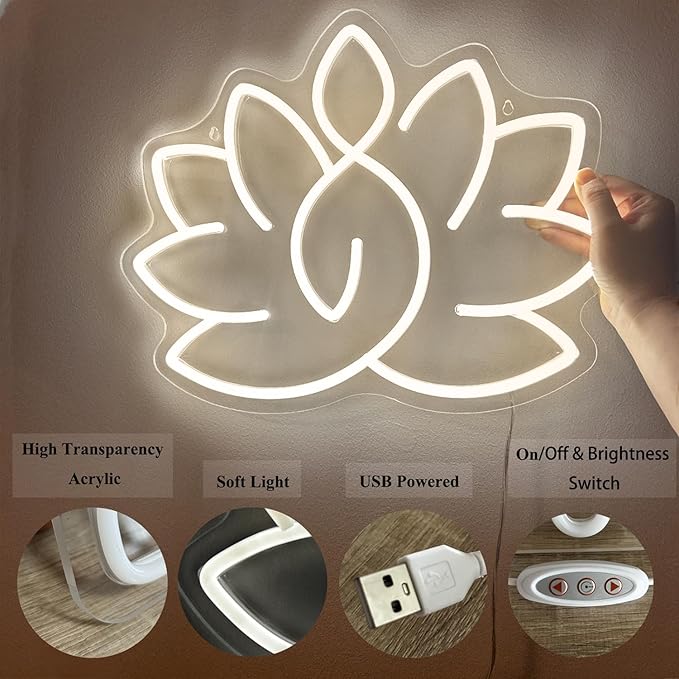 Lotus Meditation Neon Sign - Warm Glow Yoga Room Decor, Zen Wall Art for Home & Spiritual Space，Light Up Wall Art for Home or Yoga Studio,12 * 15.3 inch
