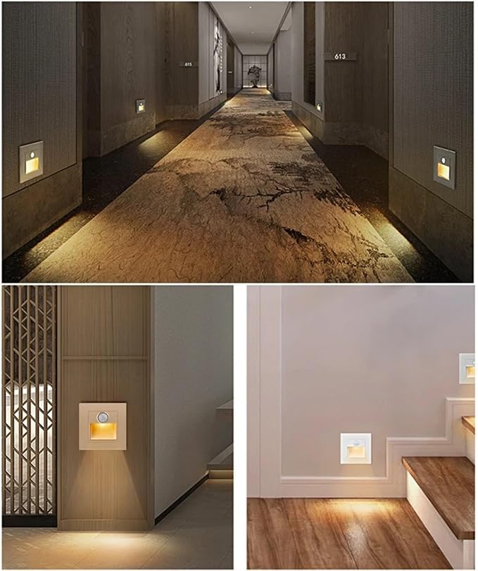 4 Pack Motion Detector Sensor LED Stair Light Infrared Human Body Induction Lamp Recessed Steps Ladder Staircase Bedroom Decoration LED Night for Kitchen, Bathroom, Stairs