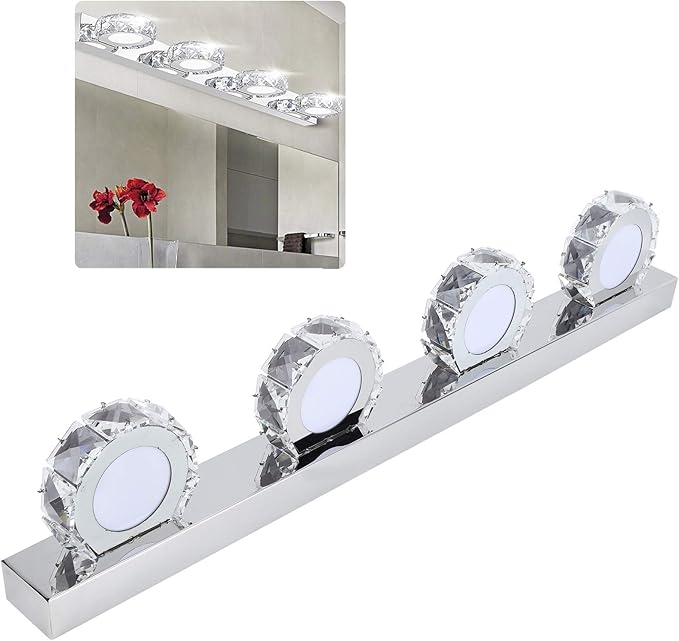 Waterproof LED Mirror Front Light, 16W, 4 Lights, 85-265V, Round Makeup Lights, White - IP65 Protection, Energy Saving, Bathroom and Dressing Room Use (4 Lights)