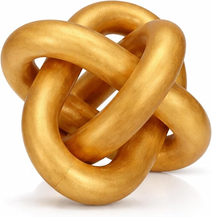3 Link Wood Knot Decor Rustic Home Décor Accents Hand Carved Coffee Table Decoration, Boho Chain Link Decoration, Modern Shelf, Rustic Objects for Home Living Room Bedroom(Gold)