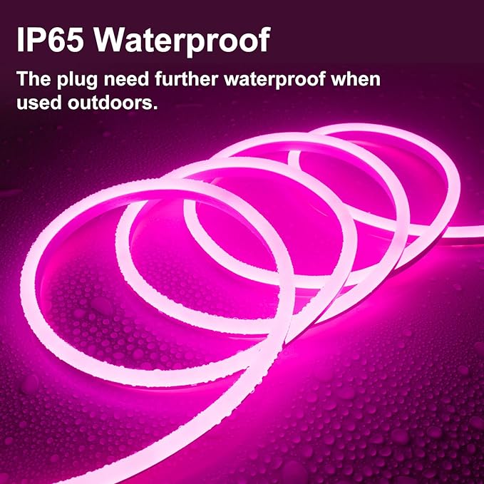 SURNIE 50ft Pink LED Neon Lights, IP65 Waterproof LED Light Strip Flexible Cuttable AC 110V LED Rope Lights DIY, Indoor Outdoor for Residential, Commercial Building Decoration