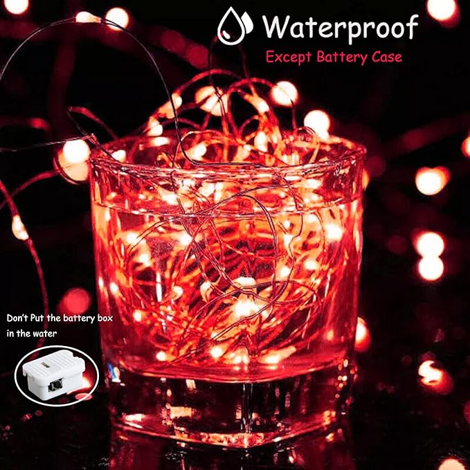 ZGWJ Fairy Lights Battery Operated, 100 Pack Twinkle String Lights 20 LED 7FT 3 Lighting Modes for Bedroom Decor, Easter, Halloween, Christmas, Party Indoor and Outdoor Decoration (Red, 100PCS)