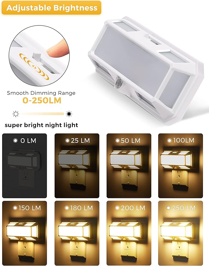 L LOHAS LED Super Bright Night Light, Night Lights Plug into Wall [2 Pack], 0-250LM LED Night Light with Light Sensor, 2W Dimmable Nightlight, Soft White 3000K for Bathroom, Adults Kids Room, Stairway
