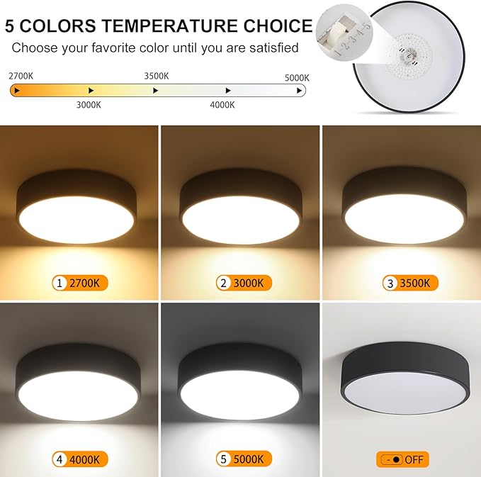 Black LED Flush Mount Ceiling Light,Modern Round Lighting Fixture, Dimmable Ceiling Lamp for Hallway,Kitchen,Entryway,11.8 Inch