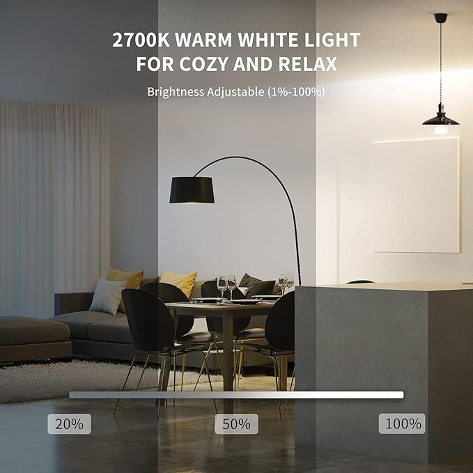 YEELIGHT Smart Light Bulbs, Warm White Dimmable LED Light Bulb 60W Equivalent, 900LM, E26, 2700K, Timing Function, WiFi & Bluetooth LED Bulbs, APP Control Work with Alexa and Google Assistant, 1 Pack